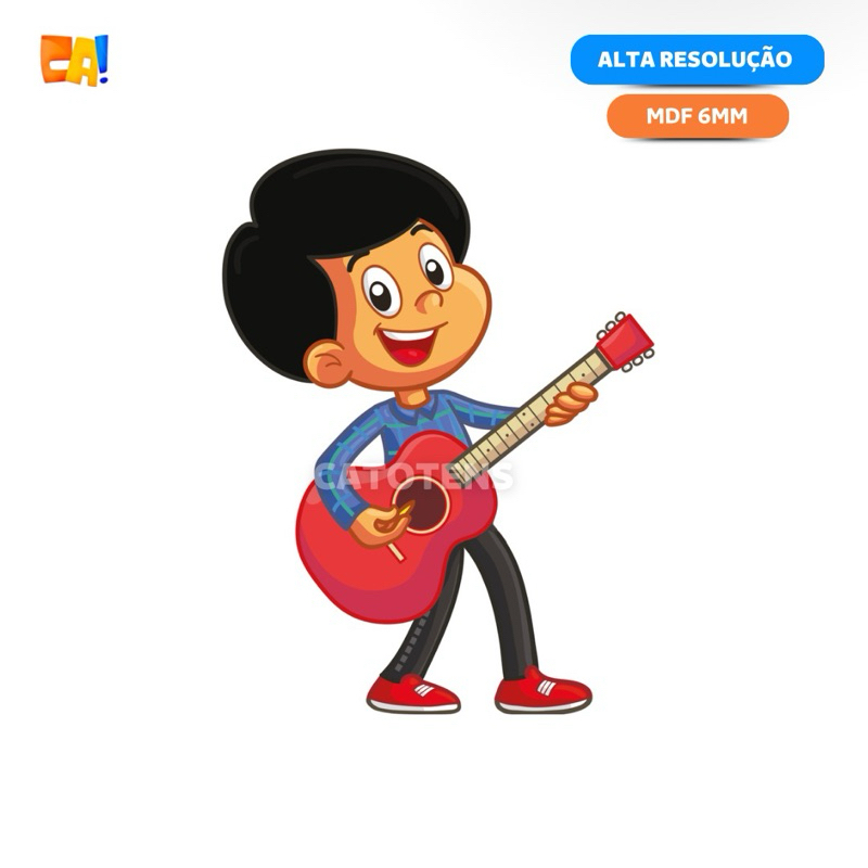 Display de chão MDF 6mm Três Palavrinhas Miguel tocando violão 50cm a 95cm (3 palavrinhas) catotens
