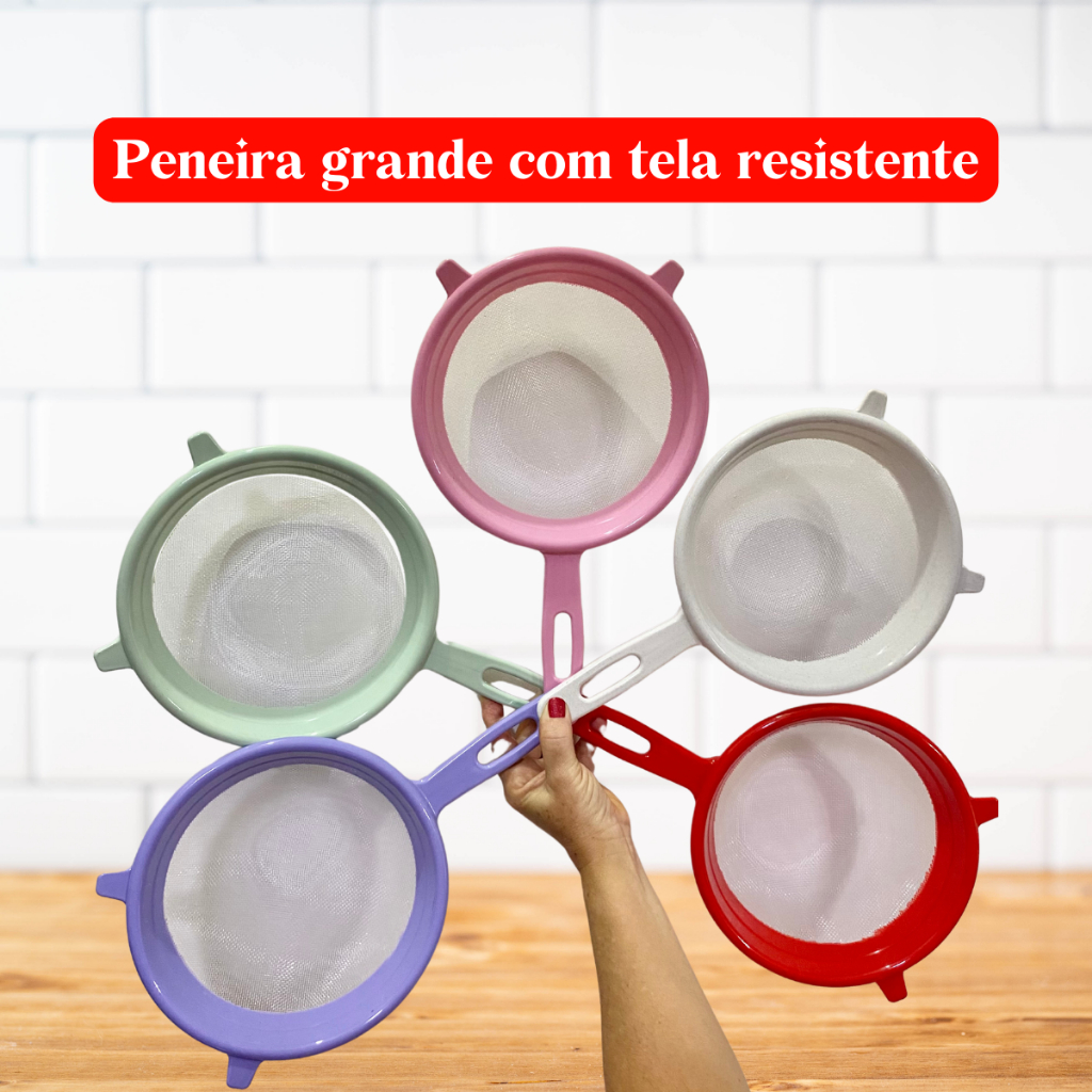Peneira Coador Grande 20Cm de Cozinha Peneira para Suco Papas Plástico Resistente Multiuso
