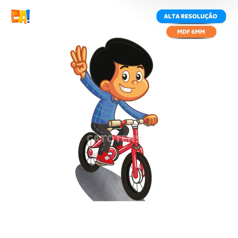 Display de chão MDF 6mm Três Palavrinhas Miguel com bicicleta 50cm a 95cm (3 palavrinhas) catotens