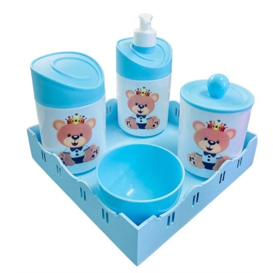 Kit Higiene Bebê Ursinho Príncipe c/bandeja quadrada azul em Oferta na Shopee