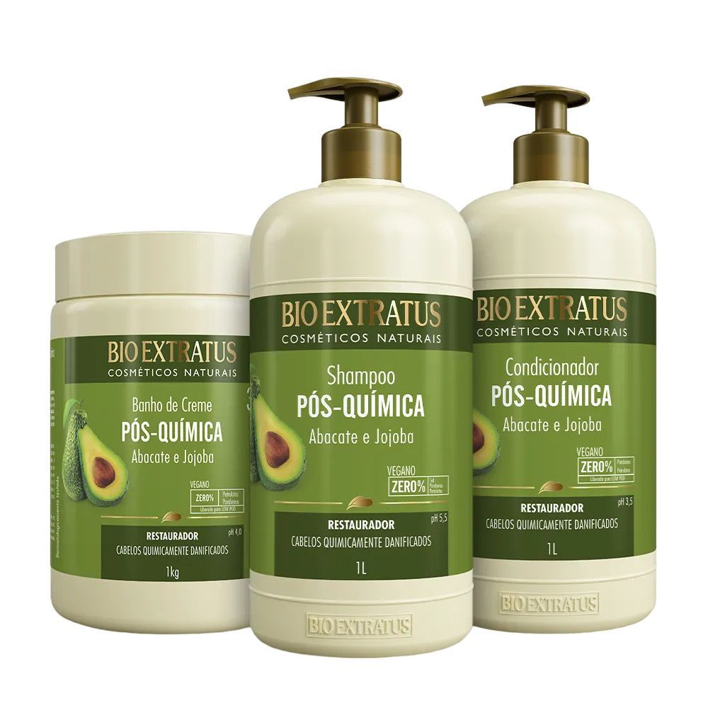 ￼Kit Pós Química  Shampoo, Condicionador e Banho de Creme 1L