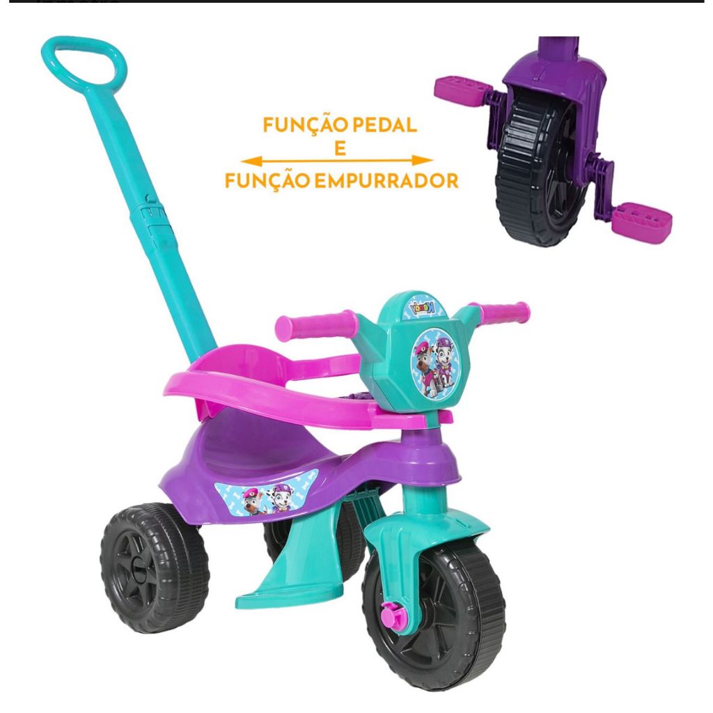 triciclo infantil motoca velotrol pedal, C/ empurrador removivel, proteção lateral chaves e engrenagens kendy