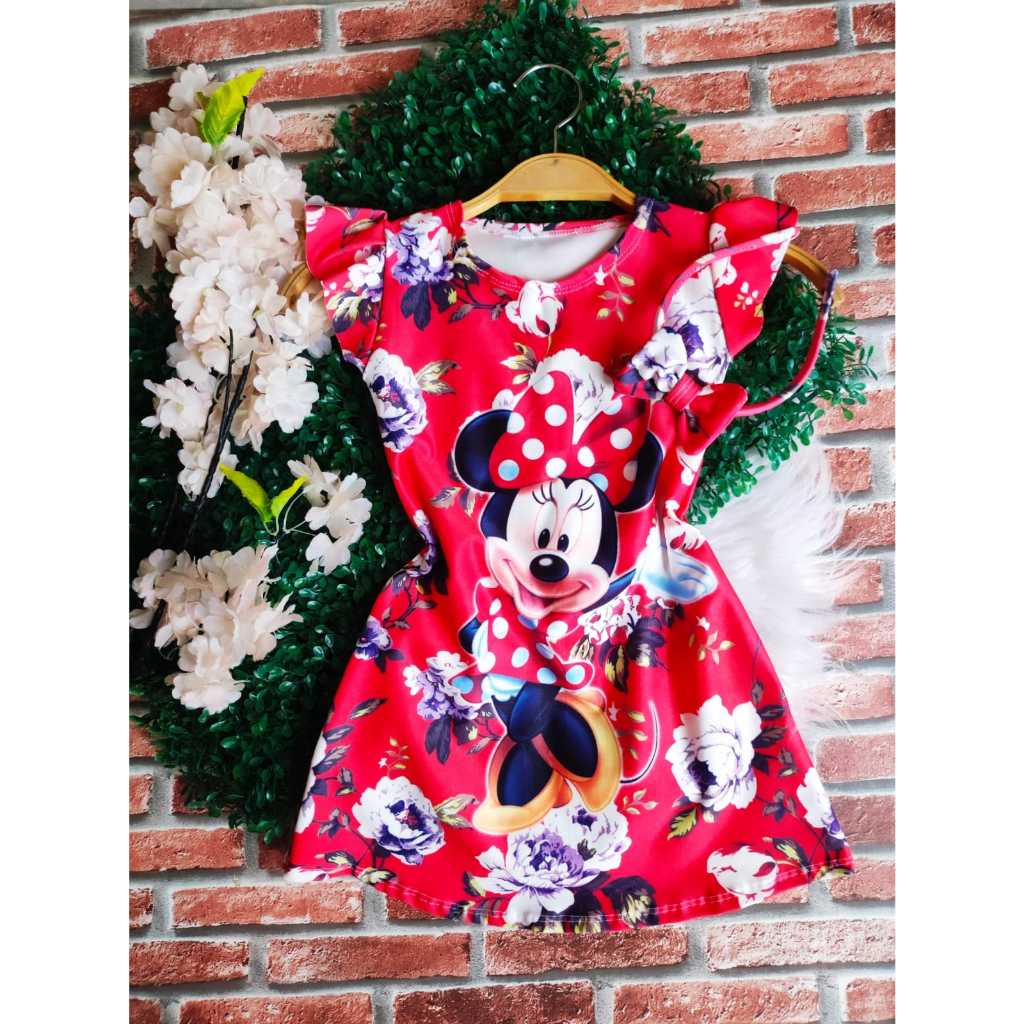 Vestido Menina Infantil Luna Temático Minnie Vermelho + Tiara