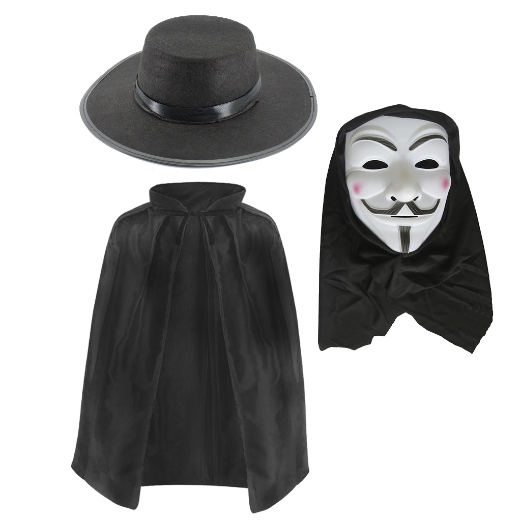Fantasia Mascara C/ Capuz Chapéu Capa V De Vingança Anonymou em Oferta na Shopee