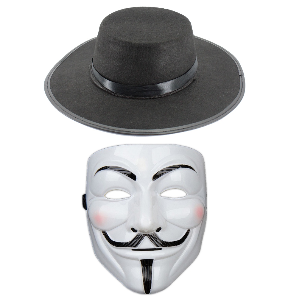 Fantasia Mascara Chapéu V De Vingança Anonymous Halloween em Oferta na Shopee