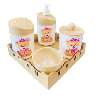 Kit Higiene Bebê Ursinha Princesa c/bandeja quadrada crua em Oferta na Shopee