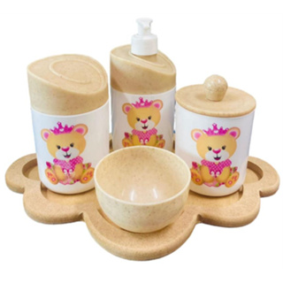 Kit Higiene Bebê Ursinha Princesa c/bandeja nuvem crua em Oferta na Shopee
