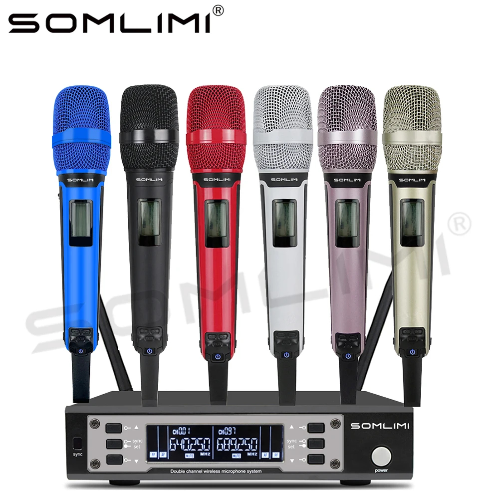 SOMLIMI EW135G4 Original uhf canais duplos profissão sistema de microfone sem fio desempenho palco dinâmico longa distância metal portátil