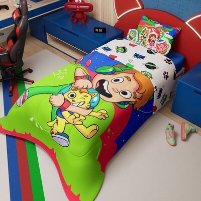 Jogo de Edredom Infantil Dupla Face Gato Galáctico em Oferta na Shopee