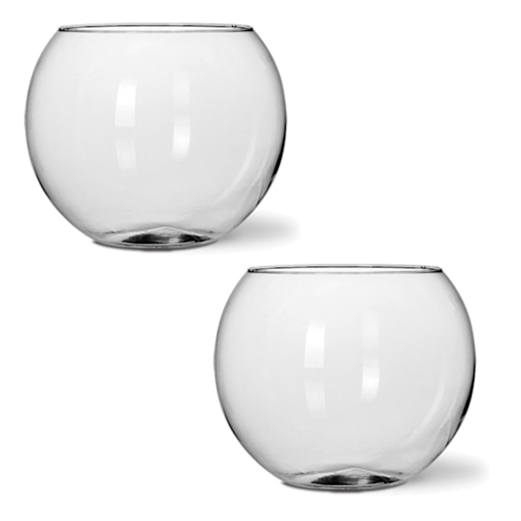 Conjunto Vaso Pequeno Kit 2 Aquários 1 Litro Vidro Centro De Mesa Casamentos Buffet E Festas Transparente Redondo Ø12x10cm Para Decoração Casa