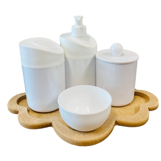 Kit Higiene Bebê SEM PERSONALIZAÇÃO c/Bandeja Nuvem Crua