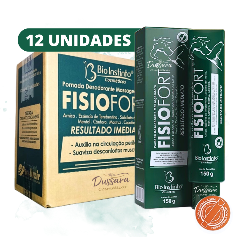 Kit 12 Pomada Massageadora Fisiofort Verde - 150g - Bio Instinto - Desconforto muscular