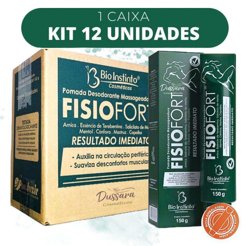 KIT COM 12 Pomada Massageadora Fisiofort Verde - 150g - Bio Instinto