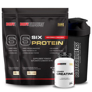 Kit 2x Whey Protein Concentrado 6 Six Protein 2kg + Creatina Power 300g + Coqueteleira Para Aumento de Massa Muscular Bodybuilders