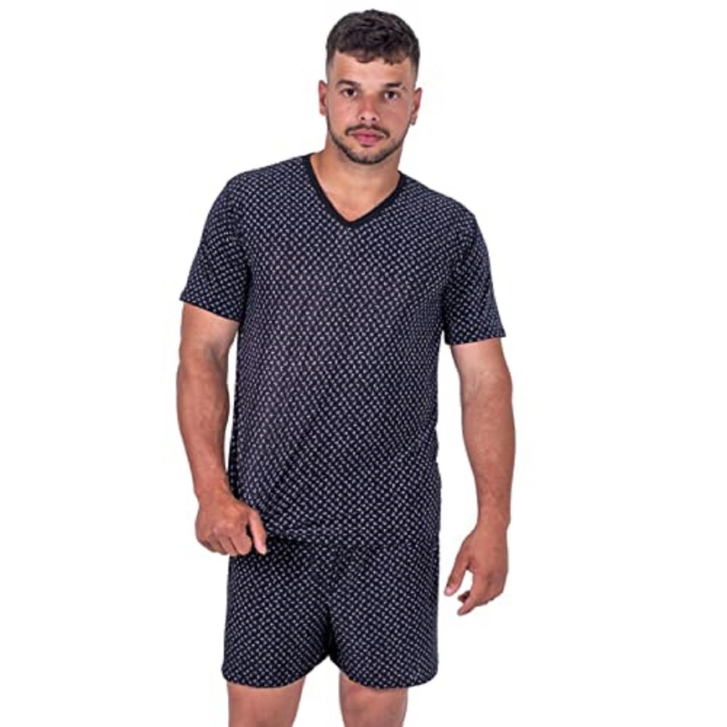 Pijama Liganete Masculino Manga Curta Tecido Fresquinho Confortável