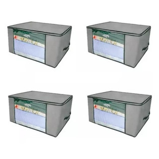 Kit 4 Organizadores Multiuso com Zíper 60x45x30cm Cinza - Imediato!