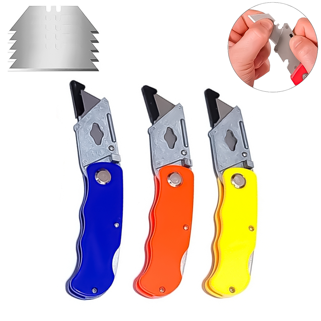 Estilete Metal Reforçado Trapezoidal Dobrável C/ 6 Lâminas Cores Sortidas em Oferta na Shopee