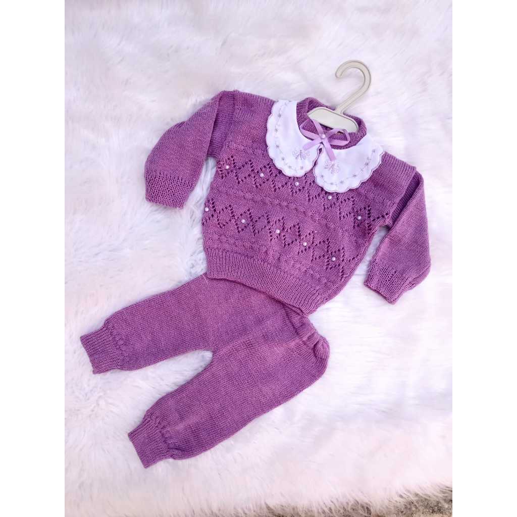Conjuntos De Agasalho Para Bebê De Blusa E Calça De Lã Sem Pezinho Com Linda Gola De Renda  Para Menino E Meninas  . em Oferta na Shopee