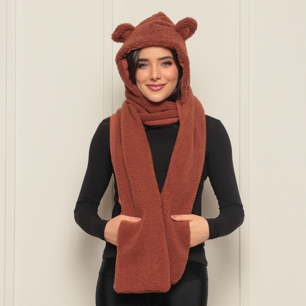 Conjunto Touca + Cachecol Feminino “Ted” – Estilo Inverno com Gorro Estiloso com Bolso