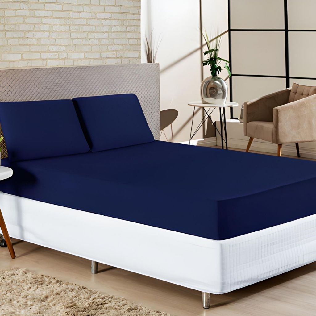 Jogo de Cama Lençol Casal Padrão 400 Fios 3 Pçs Micropercal com Elástico Cama Box Toque de Pêssego