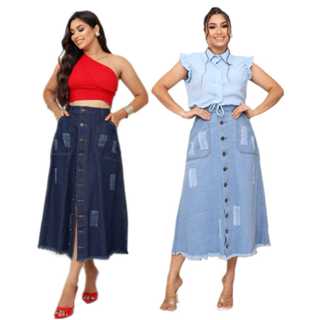 Saia 100% Jeans Longa Modelo Gode