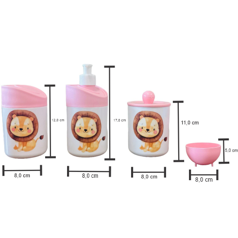 Kit Higiene Bebê 3 Leões c/Bandeja Quadrada Crua