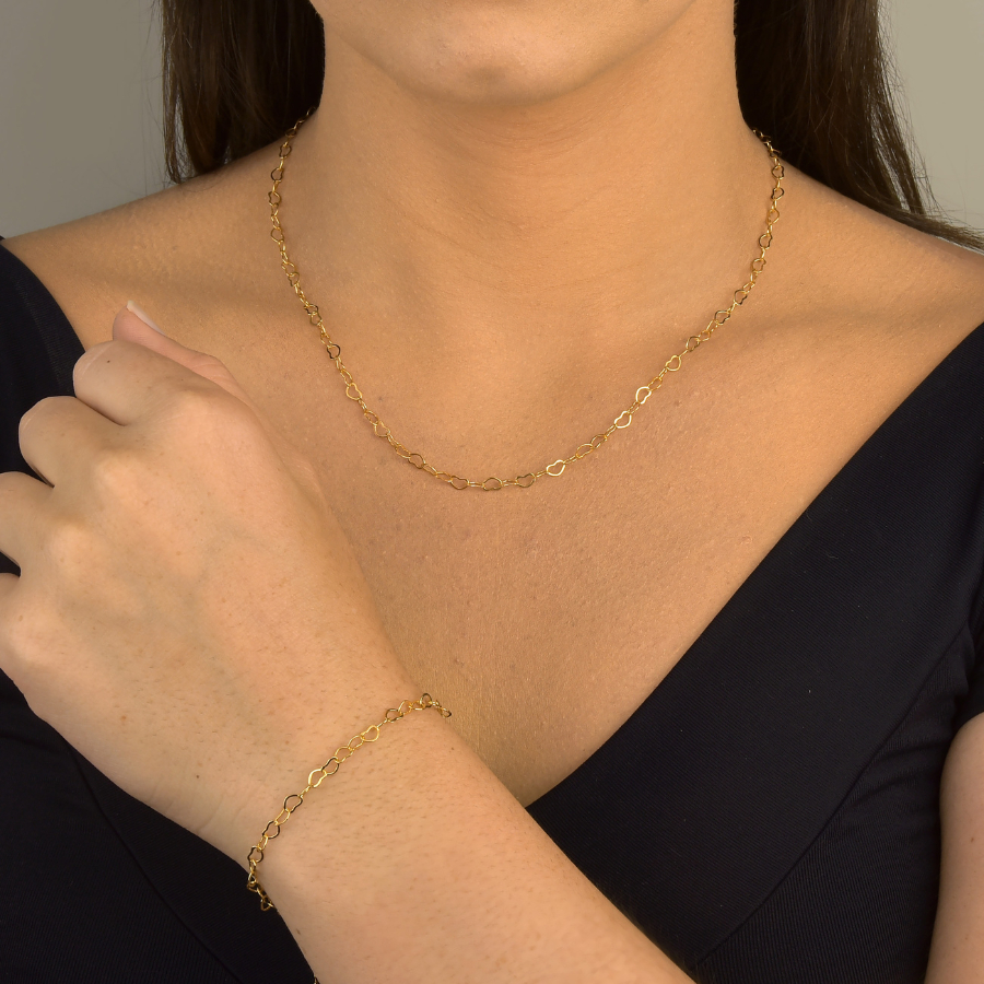 Kit Colar e Pulseira Coração Feminina Dourado Folheado De Ouro18k Semijoia Com Caixinha Presente