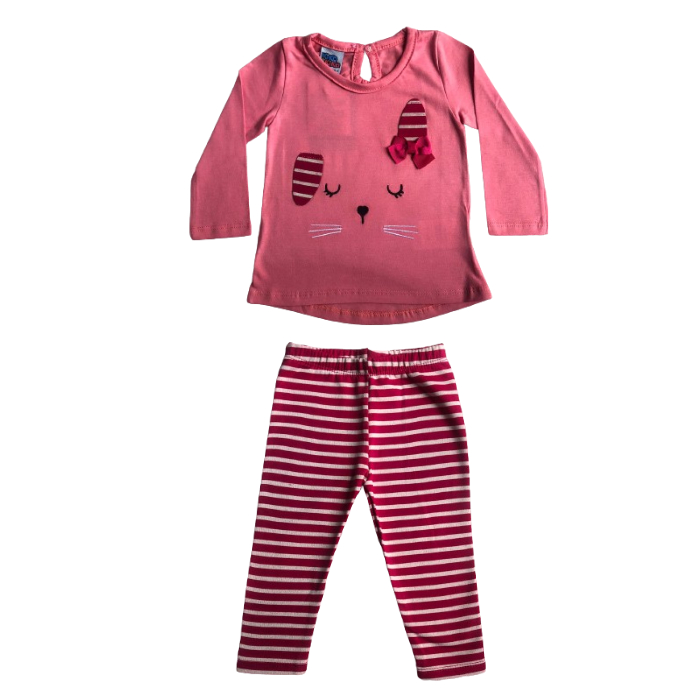 Conjunto Blusa E Legging Listrada Bebê Menina Kiko E Kika Manga Longa Calça Feminina Infantil REF. 6848