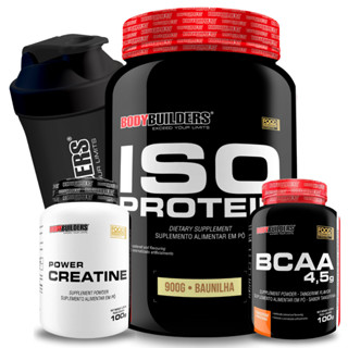 Kit Suplemento de Proteína Isolada Iso Protein 900g + BCAA 4,5 100g + Power Creatina 100g + Coqueteleira - Bodybuilders
