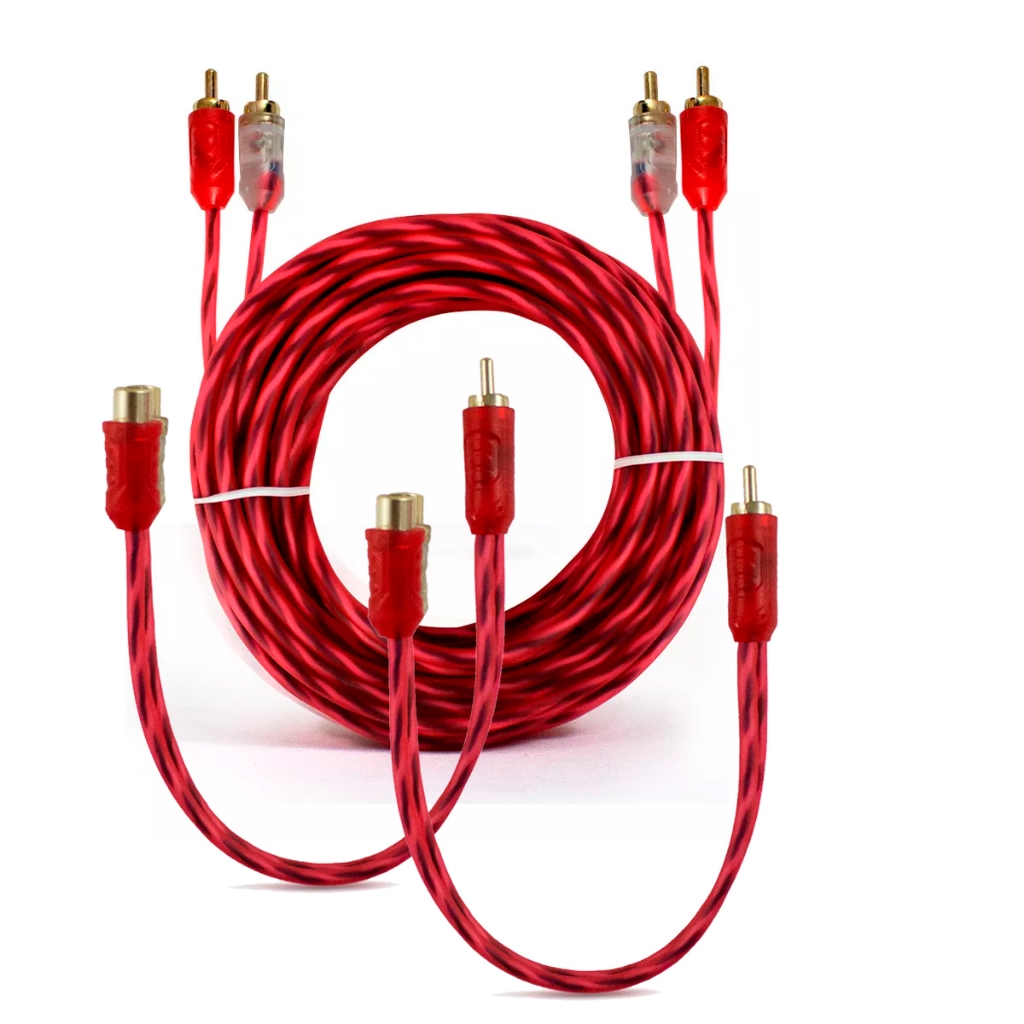 Kit 1 Cabo Rca Dupla Blindagem Injetado 5mts + 2 Rca Y 2m1f Audio e Video
