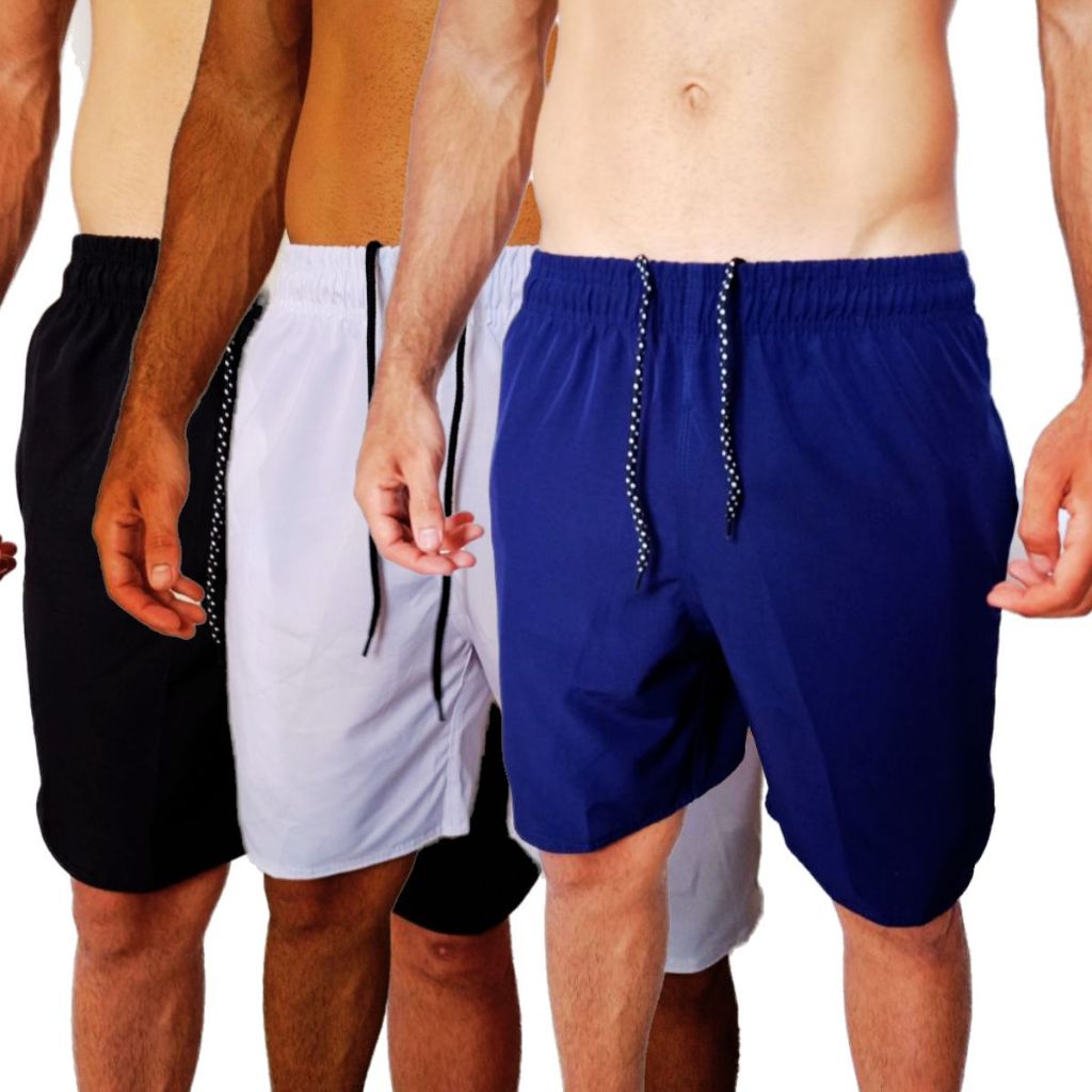 Kit 3 Short Tactel Com Elastano Bermuda Masculina Academia Esportiva