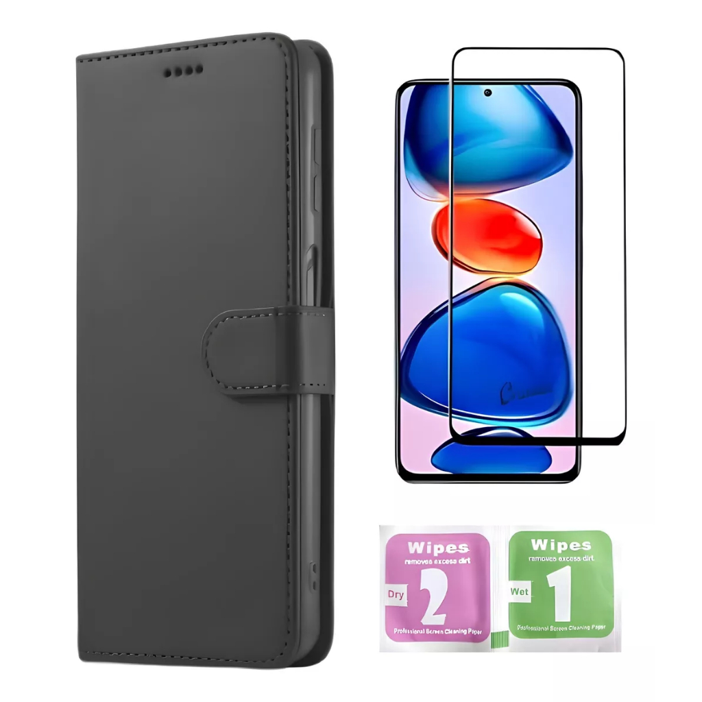 Capa Carteira Flip + Película 3D Para Xiaomi Redmi 13C 4G / Redmi 13C 5G