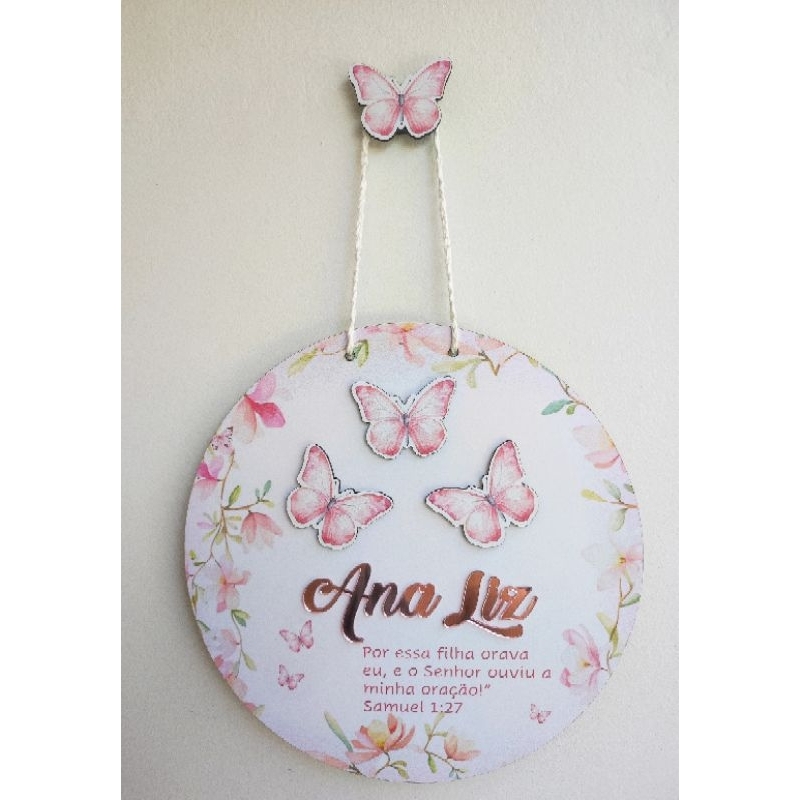 Enfeite Porta Porta Maternidade 3D Borboleta com Nome Personalizado