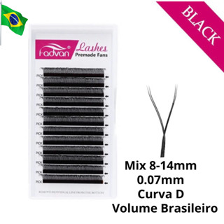 Cílios Fadvan Yy Volume Brasileiro MIX 8 - 14mm 0.07D ESTOQUE BR extensão envio imediato curva D