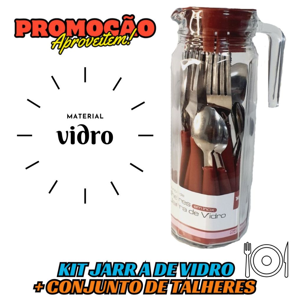 Jarra de Vidro + Conjunto de Talheres Wincy Deixe sua Casa Nova