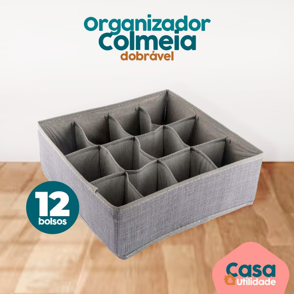 Organizador de Gaveta Colmeia 12 Bolsos C/ Divisória P/ Peças Intímas Multiuso Dobrável