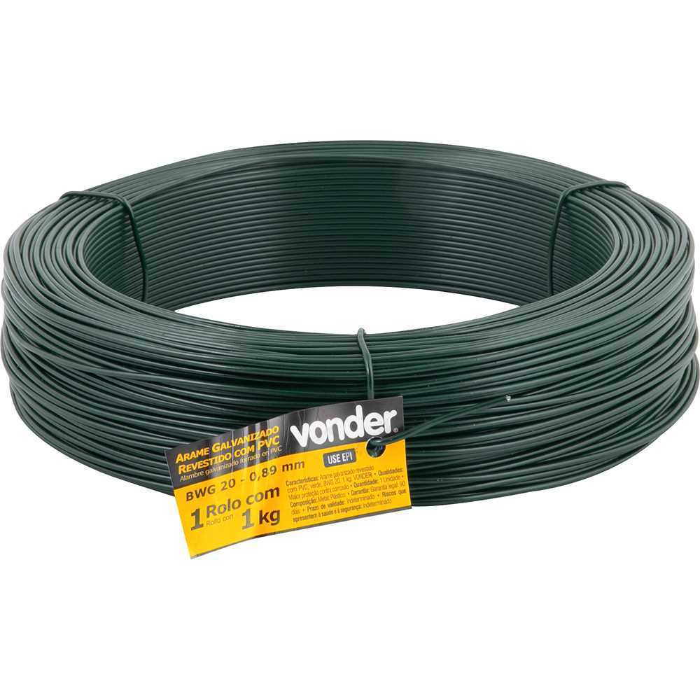 Arame revestido com PVC, verde, BWG 12 (2,77 mm), Embalagem 1 kg - 18Metros - Vonder