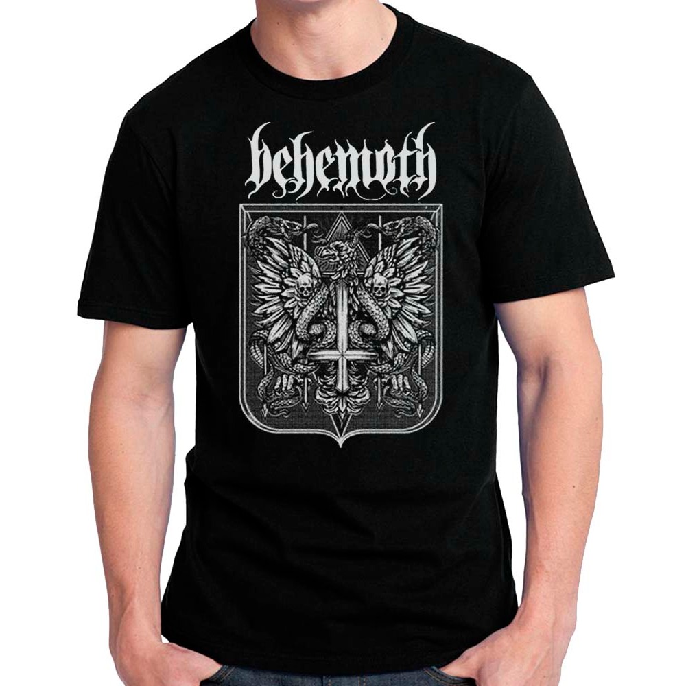 BEHEMOTH brasão camiseta, babylook, regata, manga longa disponível em tecido branco e vermelho