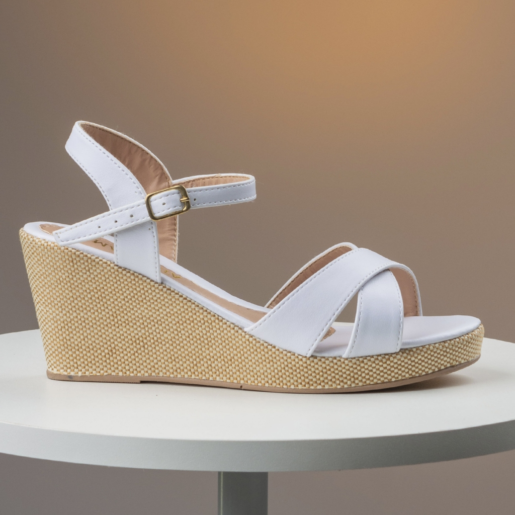 Sandália Anabela Feminina Tiras Cruzadas 8cm Confortável Elegante Casual Corda Juta Preta Nude Branca — imagem 2 de 2
