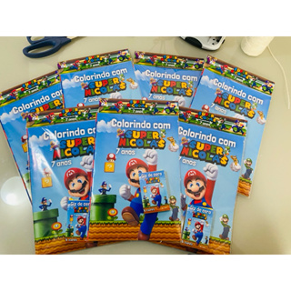 10-40 Kit livrinho A5/ revistinha de colorir ( 15x21cm )+ giz de cera (Super Mario, Mario Bross, Princesa Peach) em Oferta na Shopee