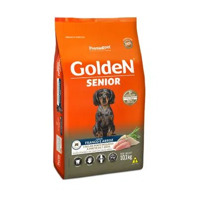 Alimento Golden Senior Mini Bits Ração Cães Pequeno Porte Frango e Arroz 10,1Kg Premium Especial Dog