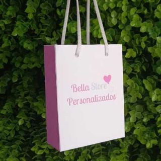 Sacolas de Papel - Personalizada - Alça cordão - 50 unidades em Oferta na Shopee