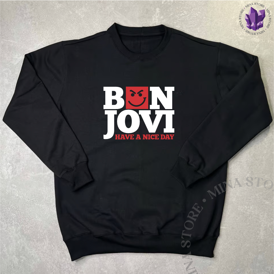 Moletom Preto Flanelado Unissex Banda Bon Jovi Have a Nice Day