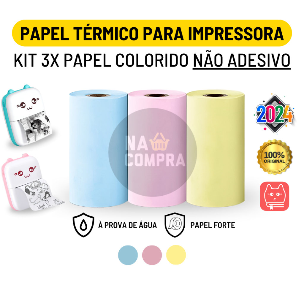 Kit 3 Bobina Rolo De Papel 30 Metros 57*30mm Colorido Mini Impressora Portátil a Prova De Água Impressão De Fotos Agenda Notas Jornal Fotográfico Recibo