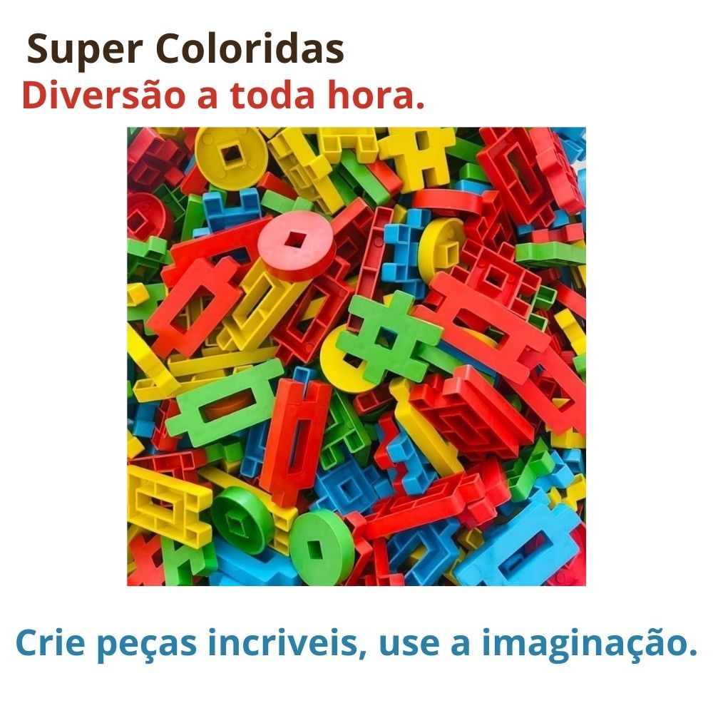 Kit Brinquedo Criativo De Montar Lig Barras Coloridas Infantil Super Divertidas 200 Peças