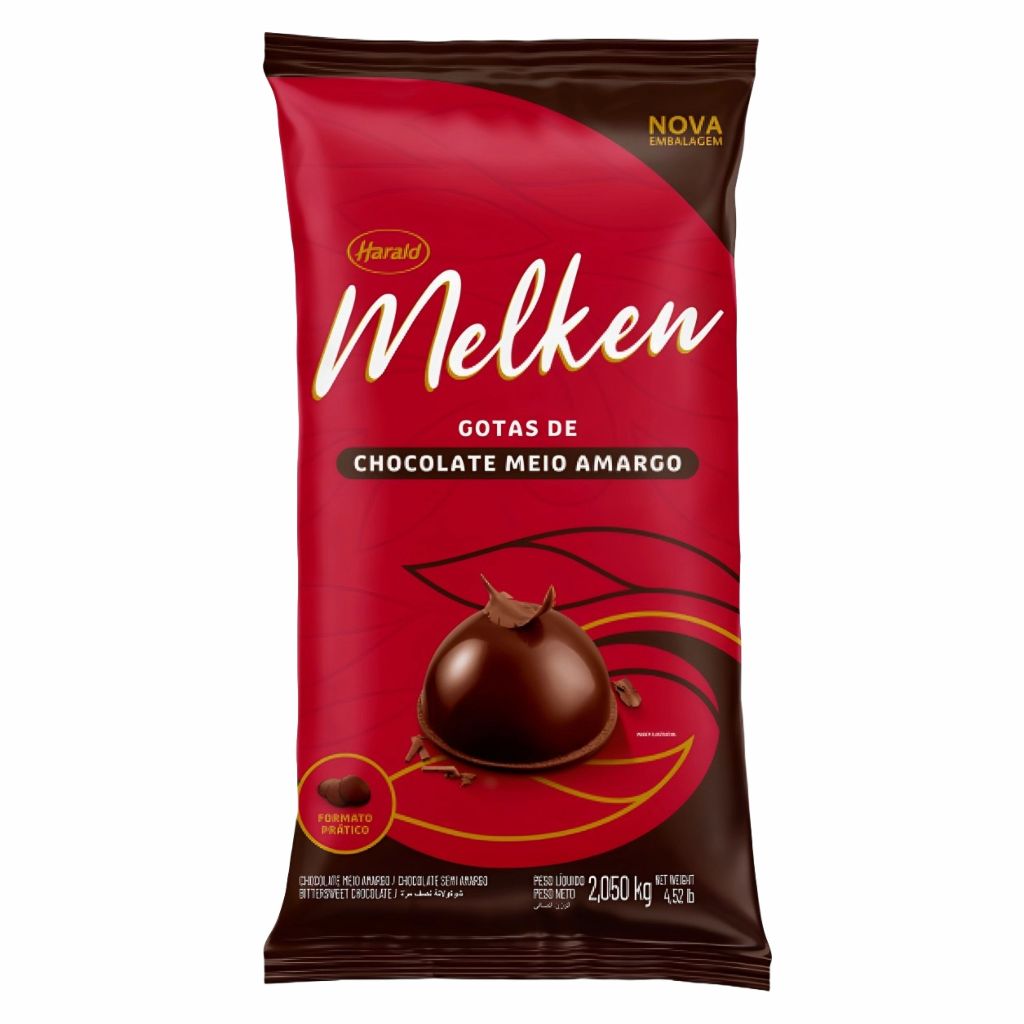 Chocolate Gotas Sabor Meio Amargo 2,05Kg Melken Harald Profissional