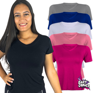 Blusa Feminina Gola V Manga Curta Diversas Cores