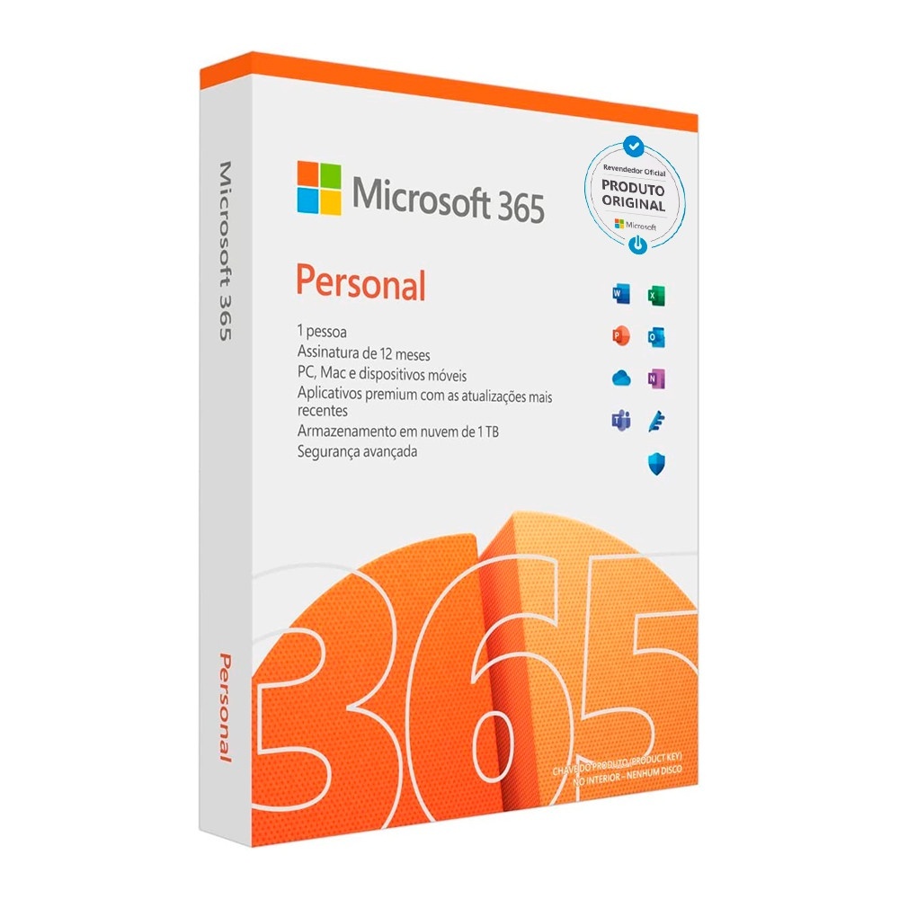 Microsoft Office 365 Personal MAC / PC (BOX, CAIXA LACRADA, PRODUTO FÍSICO) Licença anual 12 MESES COM NF