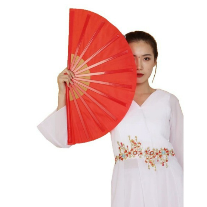 6x Leque Oriental Grande Dança Kung Fu Tai Chi Chuan Com Dragao/Liso