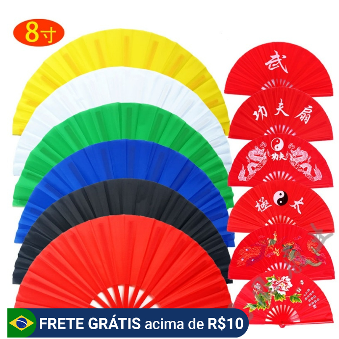 Leque Oriental Grande Dança Kung Fu Tai Chi Chuan Liso E Dragão